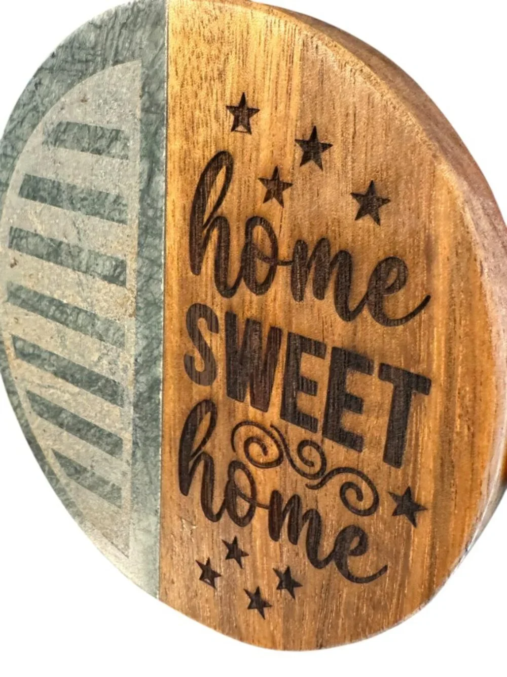 Home Sweet Home Round Coaster, Marble and Wood, Rustic Farmhouse Style, Decorati